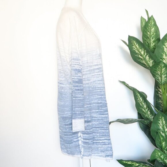 Nic + Zoe Blue White Open Breeze Linen Cotton Ombre Long Sleeve Cardigan Medium - Picture 10 of 14